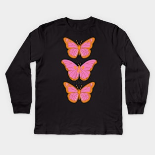 Pink and Orange Butterflies Kids Long Sleeve T-Shirt